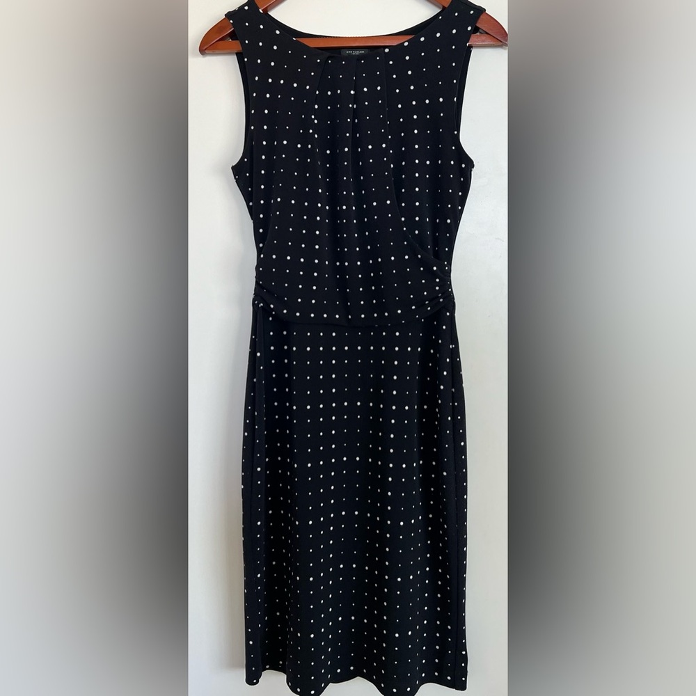 Ann Taylor Dark Navy Blue Polka Dot Sleeveless Dress XS